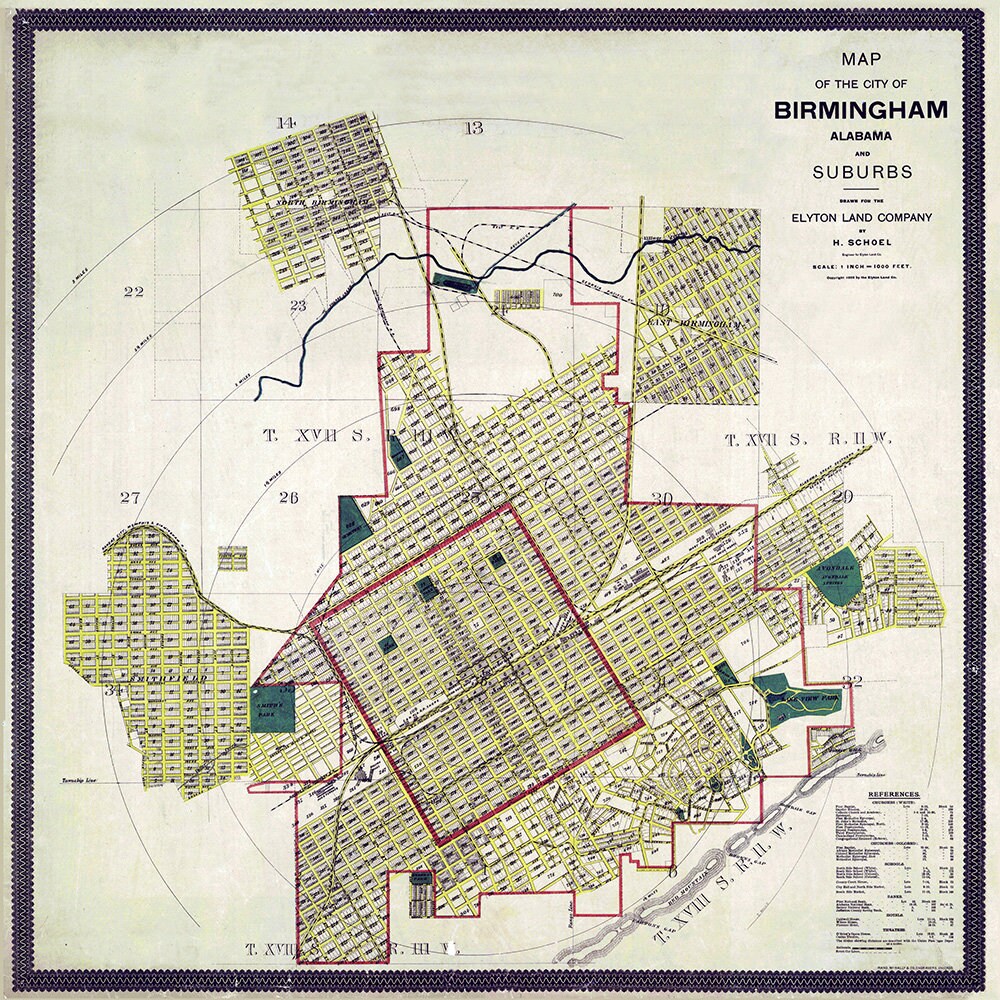 1888 Map of Birmingham Alabama and Suburbs