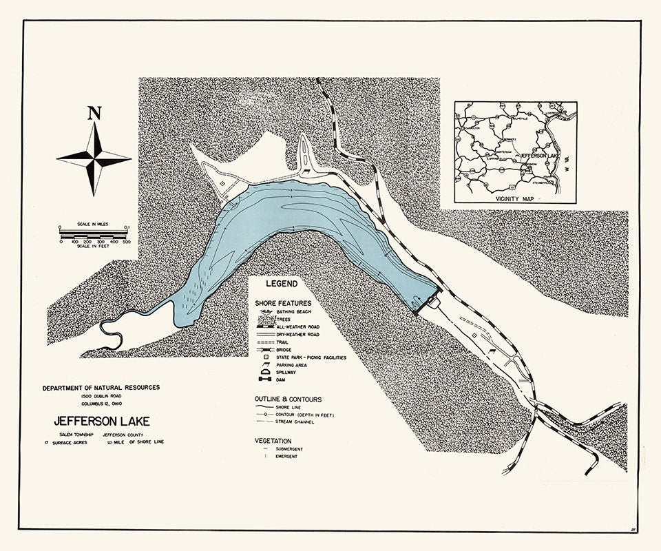 1960 Map of Jefferson Lake Jefferson County Ohio