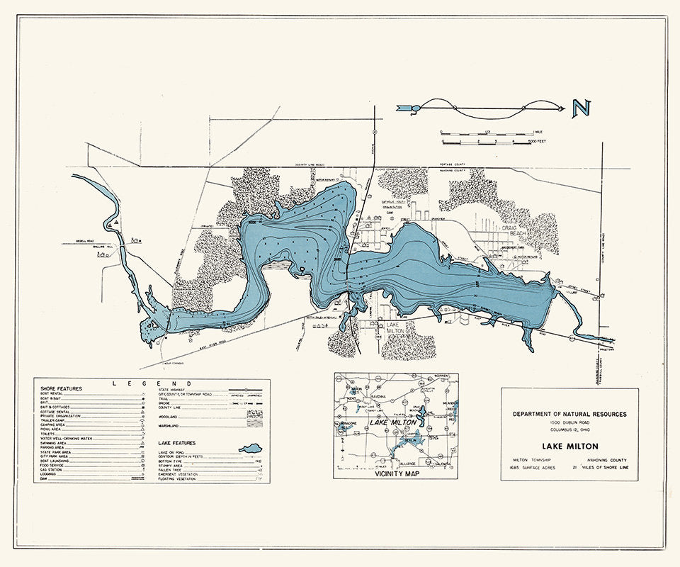 1960 Map of Lake Milton Mahoning County Ohio