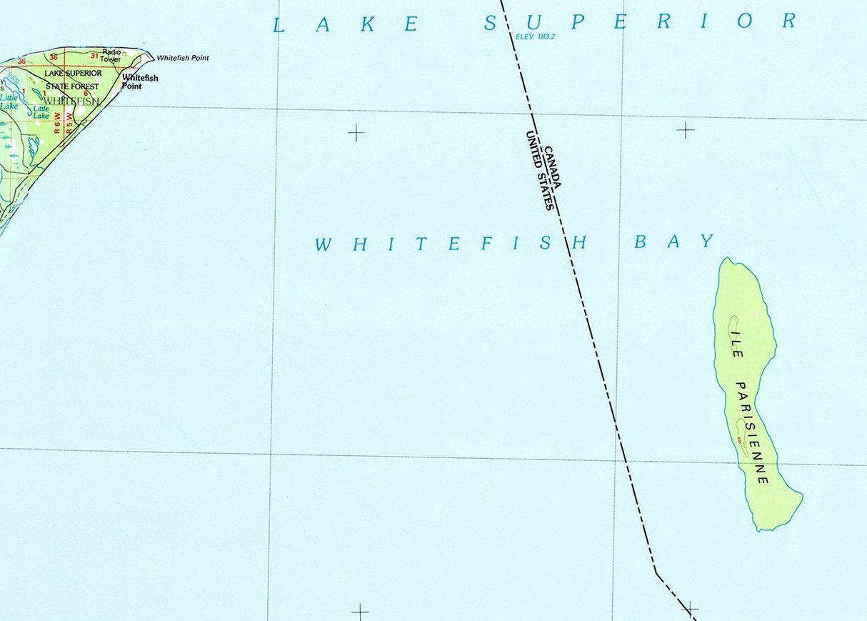 1985 Map of Whitefish Bay Lake Superior Michigan