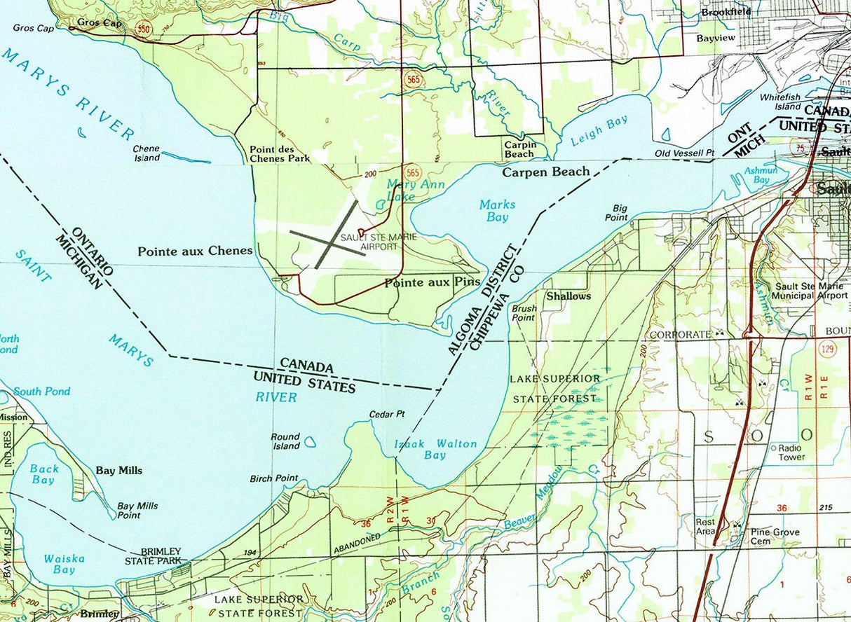 1985 Map of Whitefish Bay Lake Superior Michigan