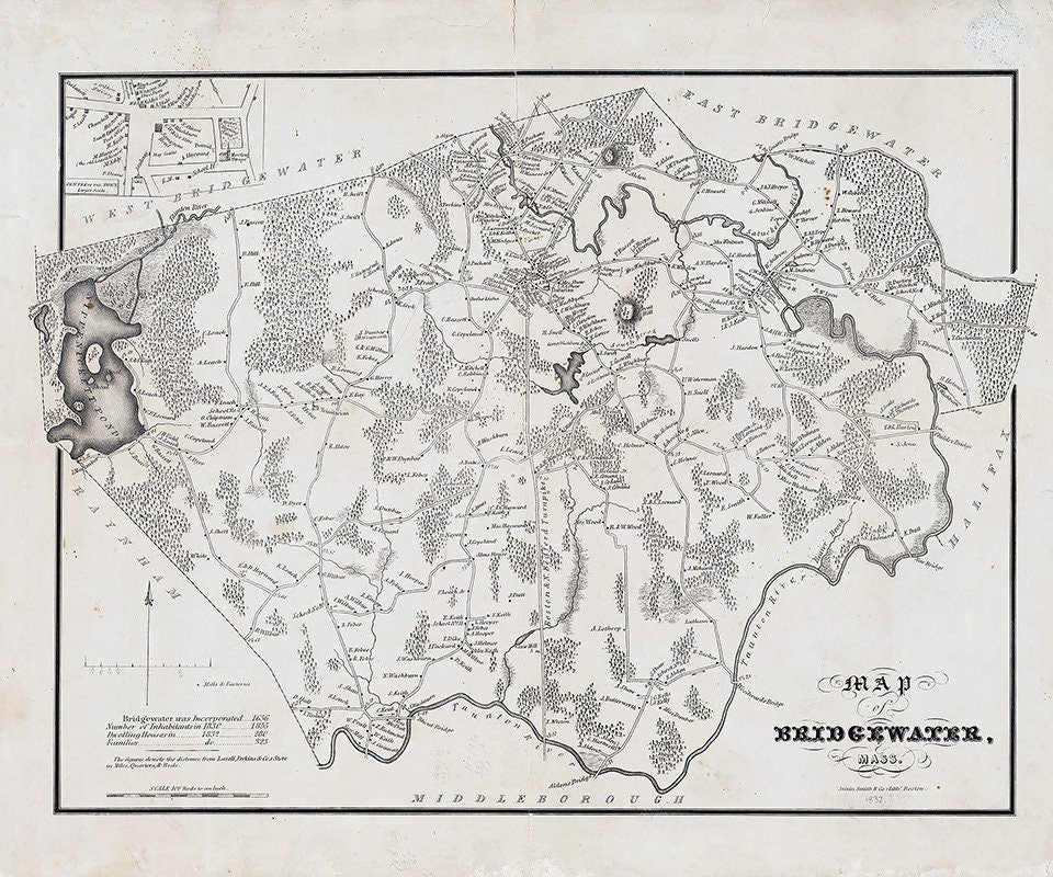 1832 Map of Bridgewater Massachusetts