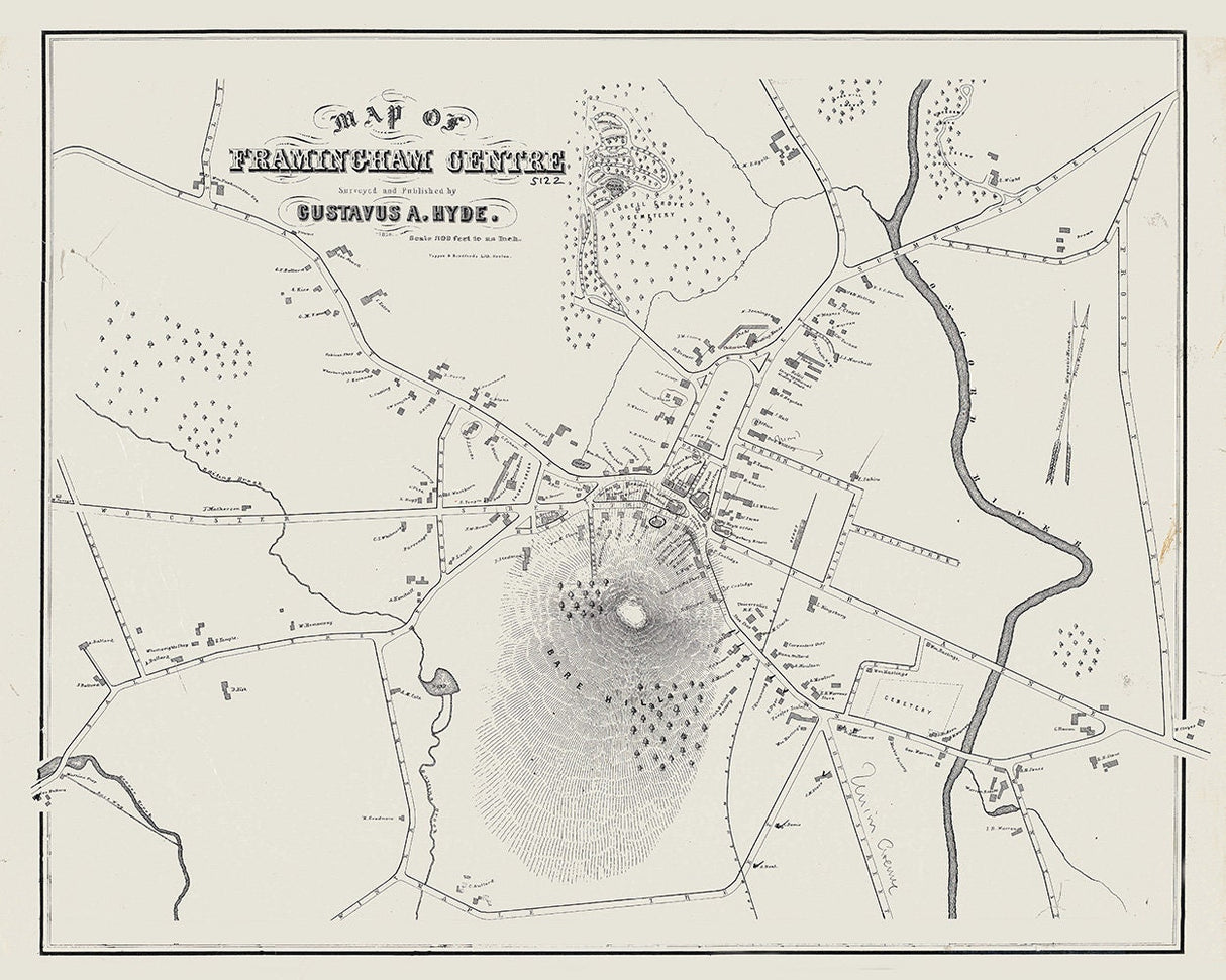 1850 Map of Framingham Massachusetts