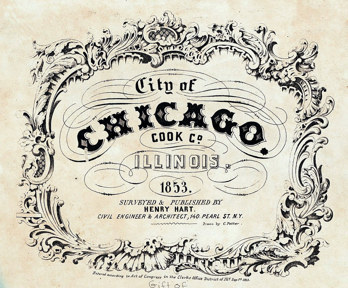1853 Map of Chicago Cook County Illinois