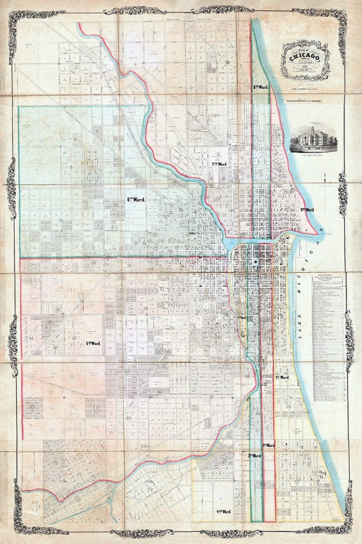 1853 Map of Chicago Cook County Illinois