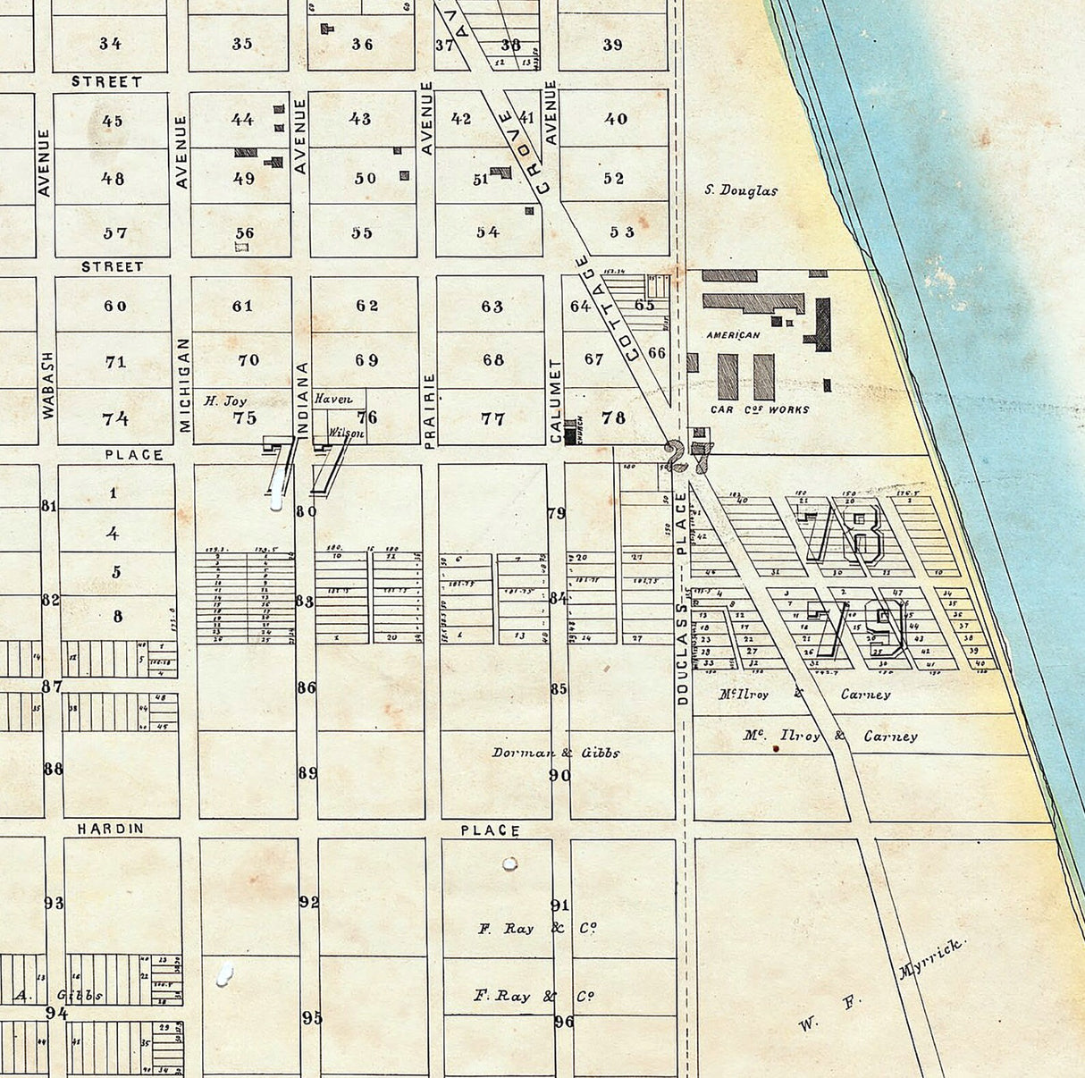 1853 Map of Chicago Cook County Illinois