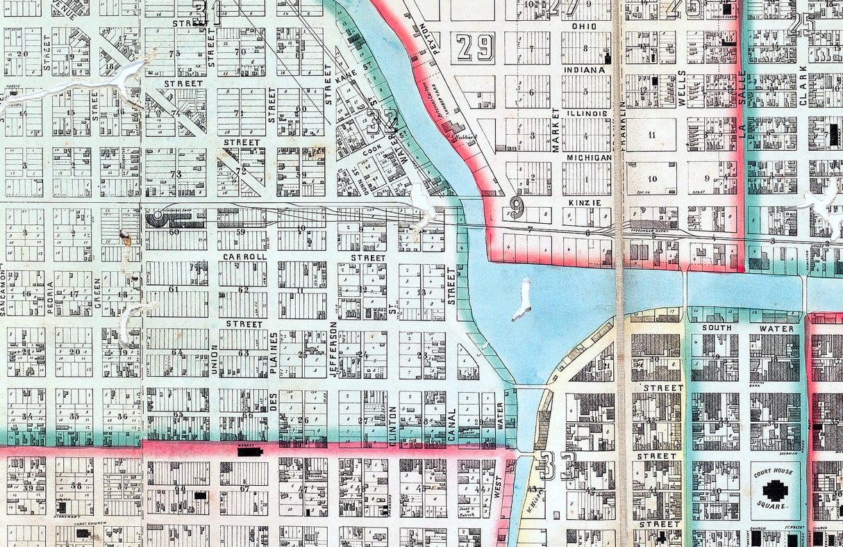 1853 Map of Chicago Cook County Illinois