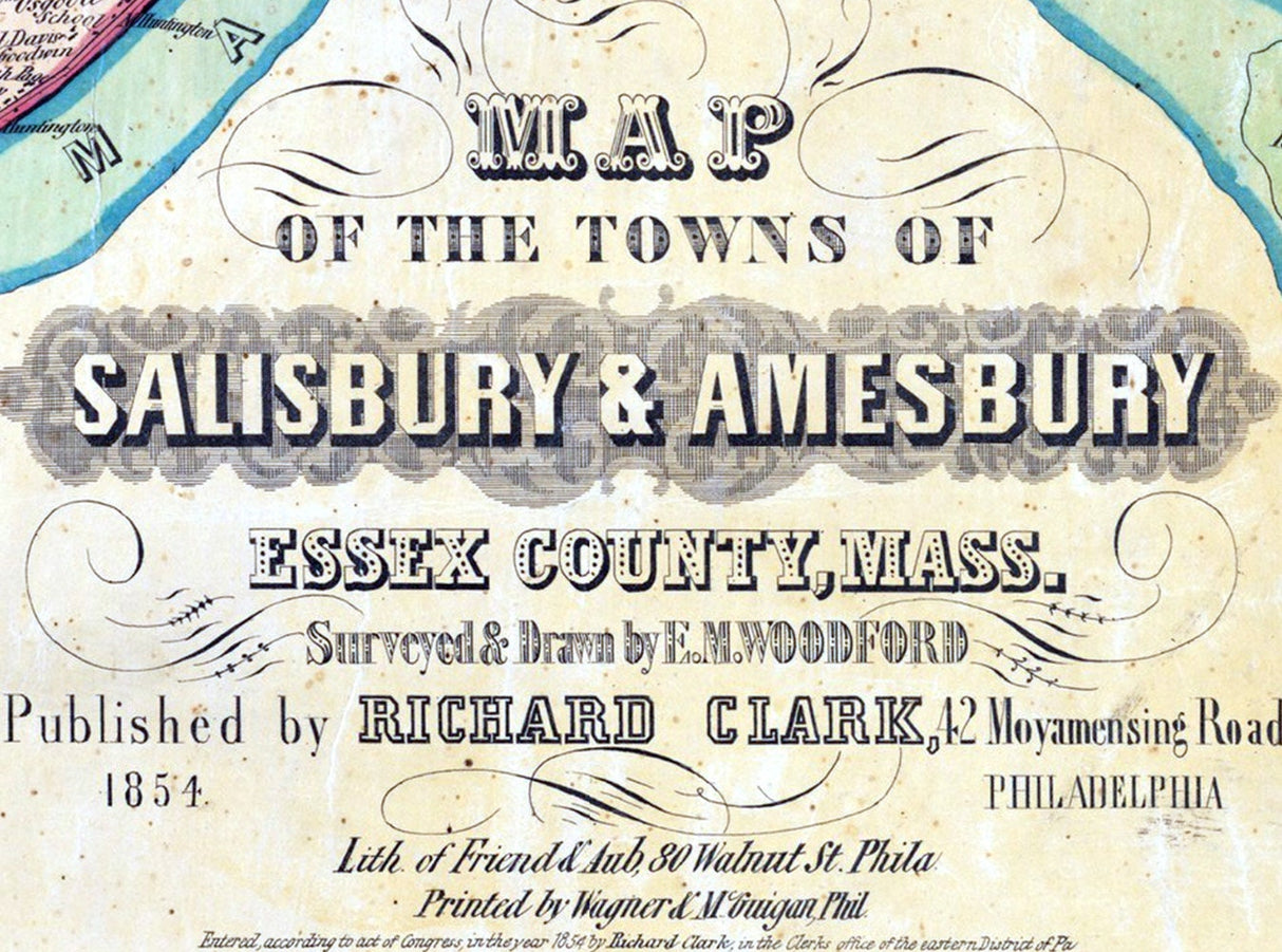 1854 Map of Salisbury & Amesbury Essex County Massachusetts
