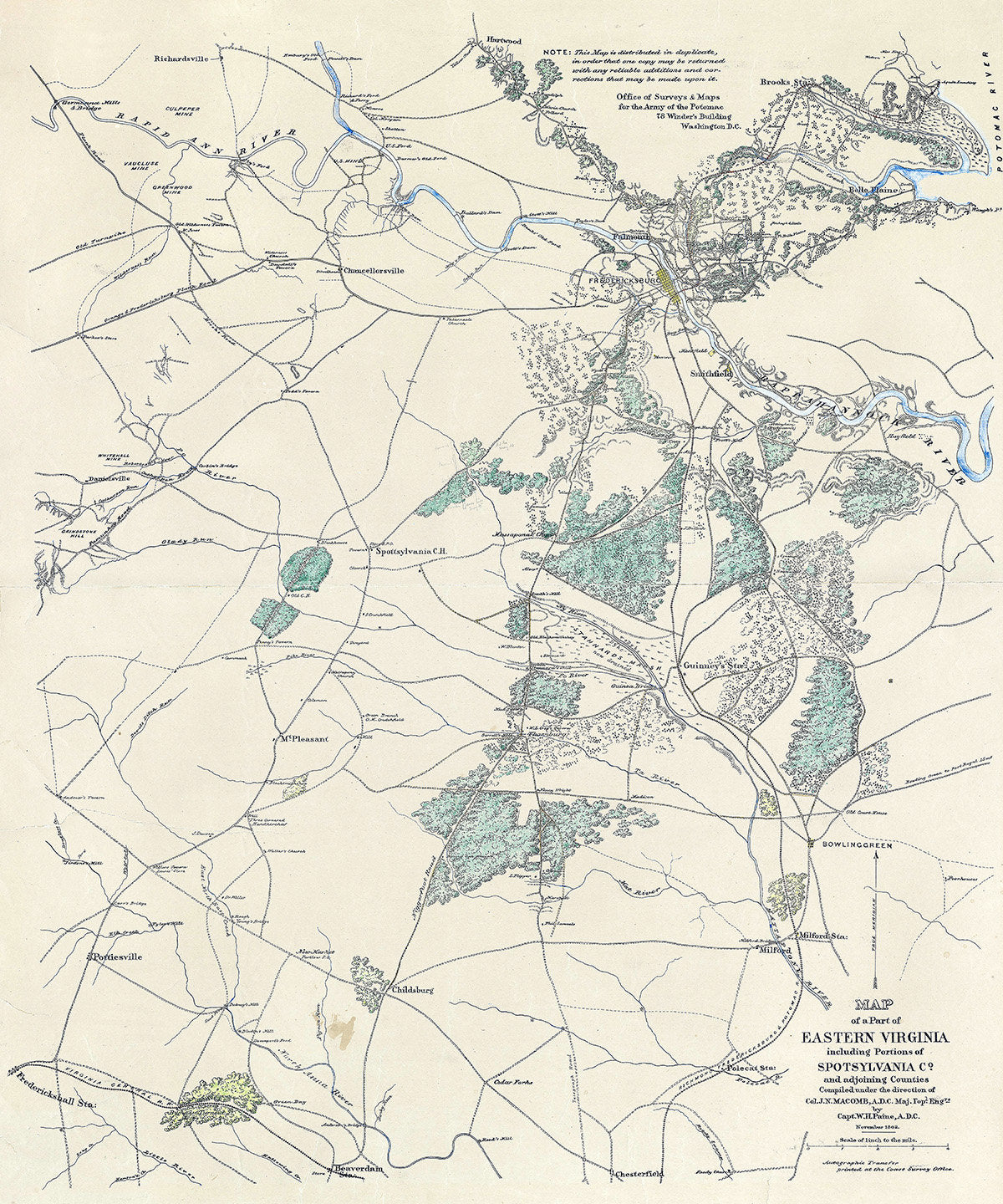 1862 Map of Eastern Virginia and Part of Spotsylvania County