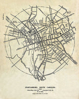 1910 Map of the City of Spartanburg South Carolina
