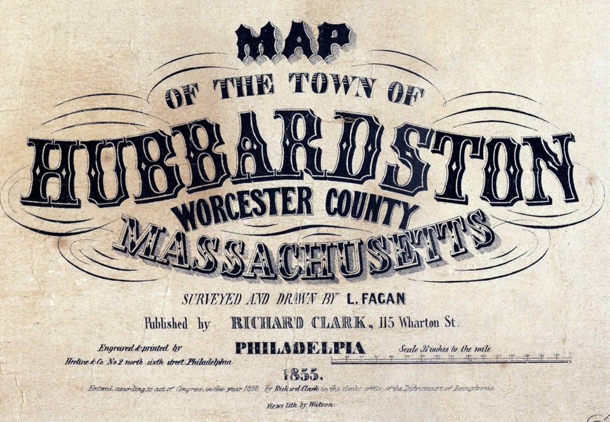 1855 Town Map of Hubbardston Worcester County Massachusetts