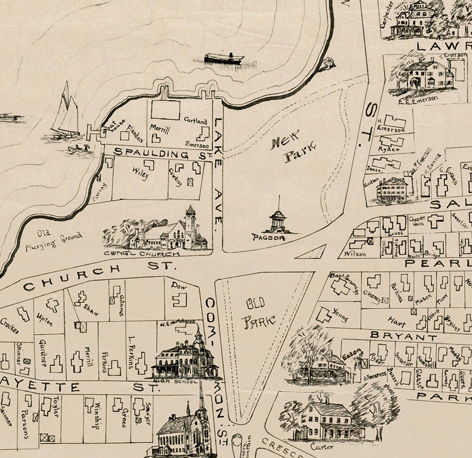 1889 Map of Quannapowitt Lake Wakefield Massachusetts