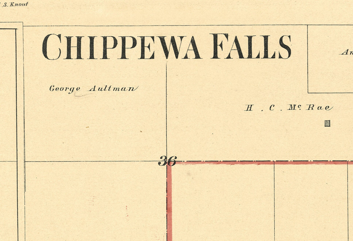 1888 Map of Chippewa Falls Chippewa County Wisconsin