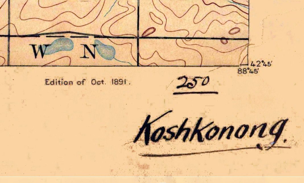 1891 Topo Map of Koshkonong Wisconsin Lake Koshkonong