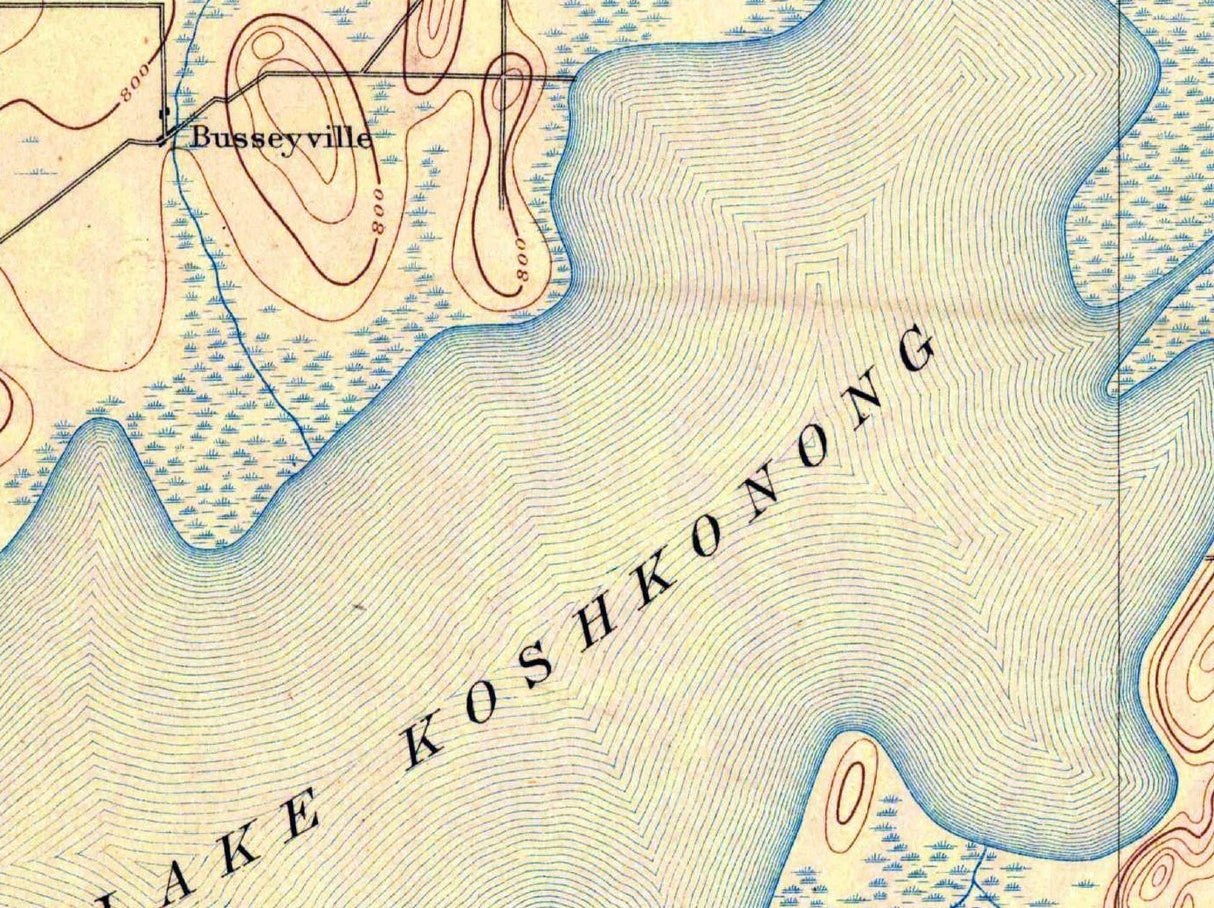 1891 Topo Map of Koshkonong Wisconsin Lake Koshkonong