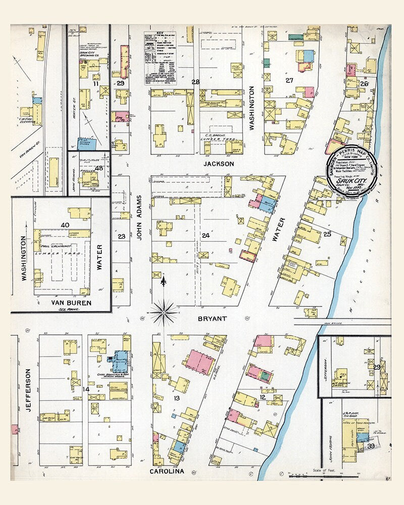 1892 Town Map of Sauk City Sauk County Wisconsin