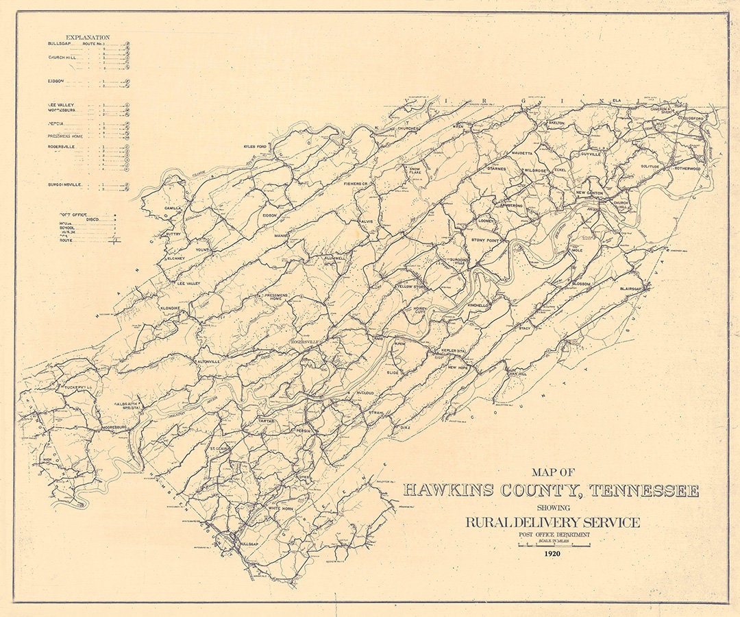 1920 Map of Hawkins County Tennessee