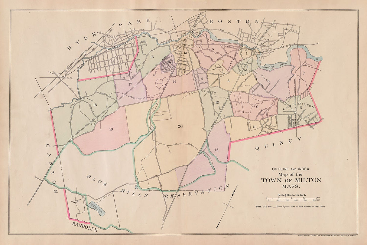 1896 Town Map of Milton Norfolk County Massachusetts