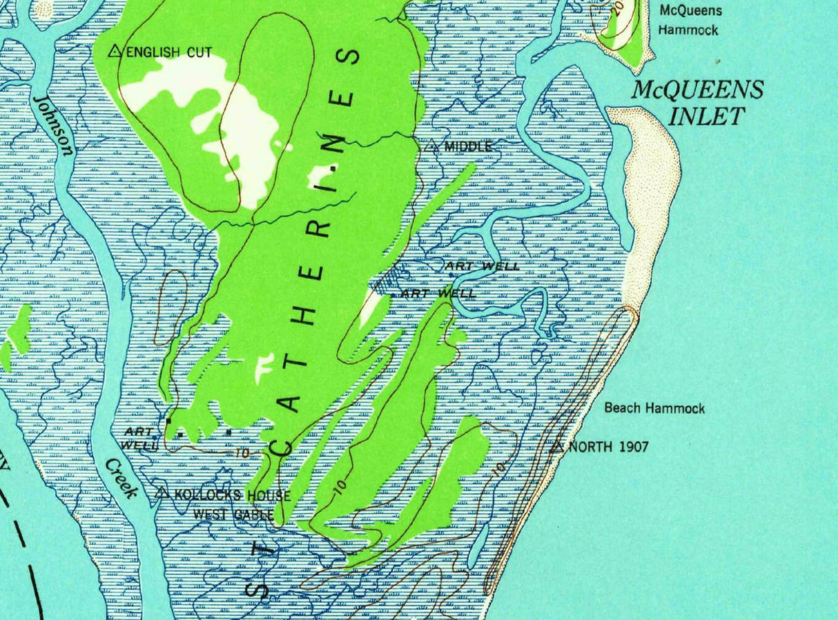 1943 Topo Map of Saint Catherines Island Georgia Quadrangle