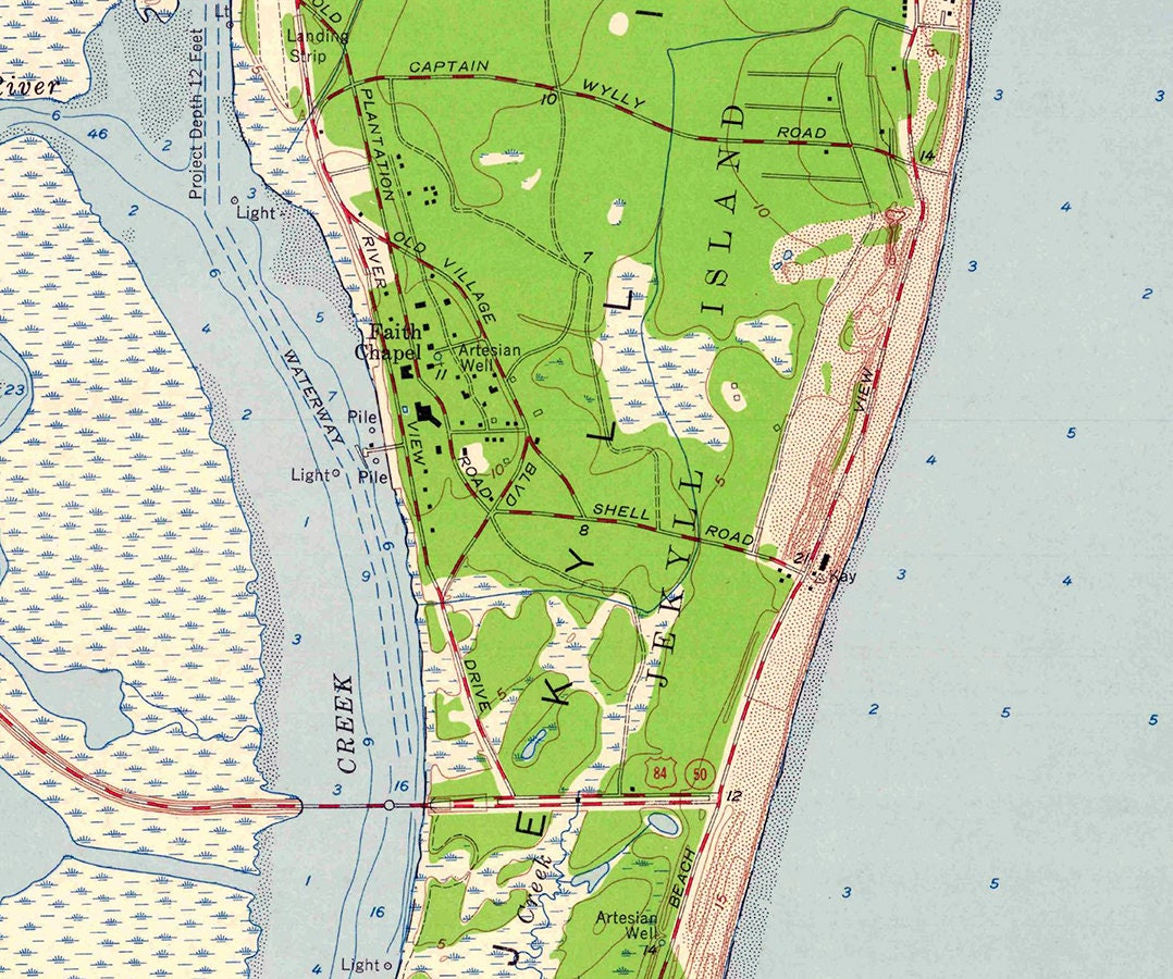 1957 Topo Map of Jekyll Island Georgia Quadrangle