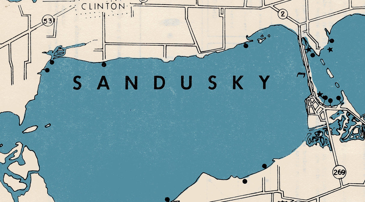 1960 Map of Lake Erie Island Area and Sandusky Bay Ohio