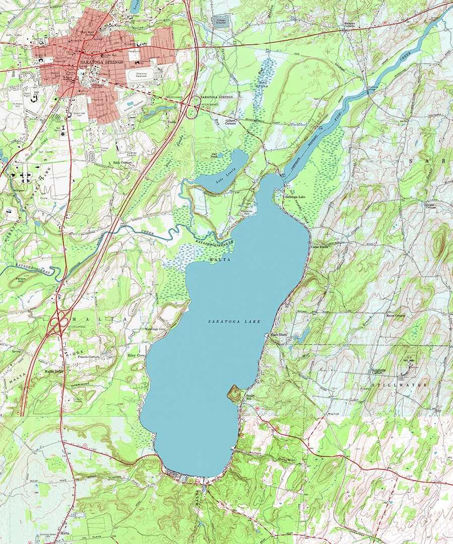 1967 Map of Saratoga Lake New York Saratoga Springs