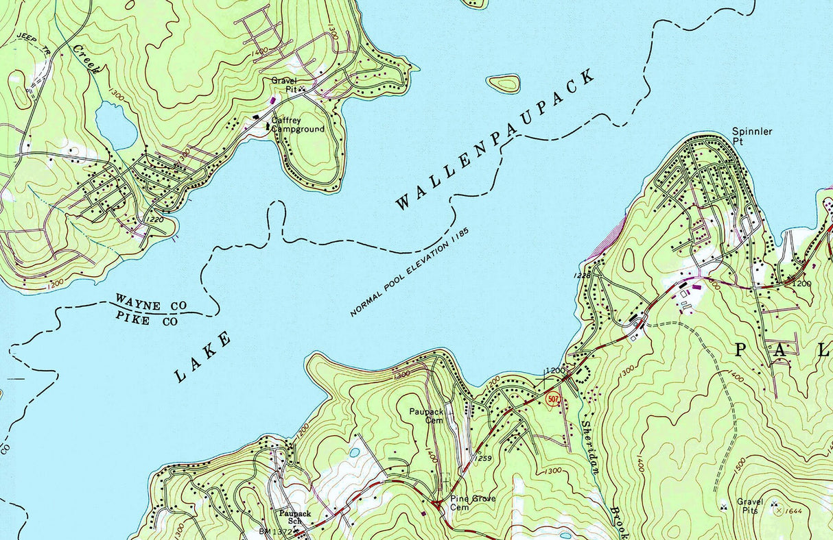 1974 Map of Lake Wallenpaupack Pike and Wayne County Pennsylvania Scranton