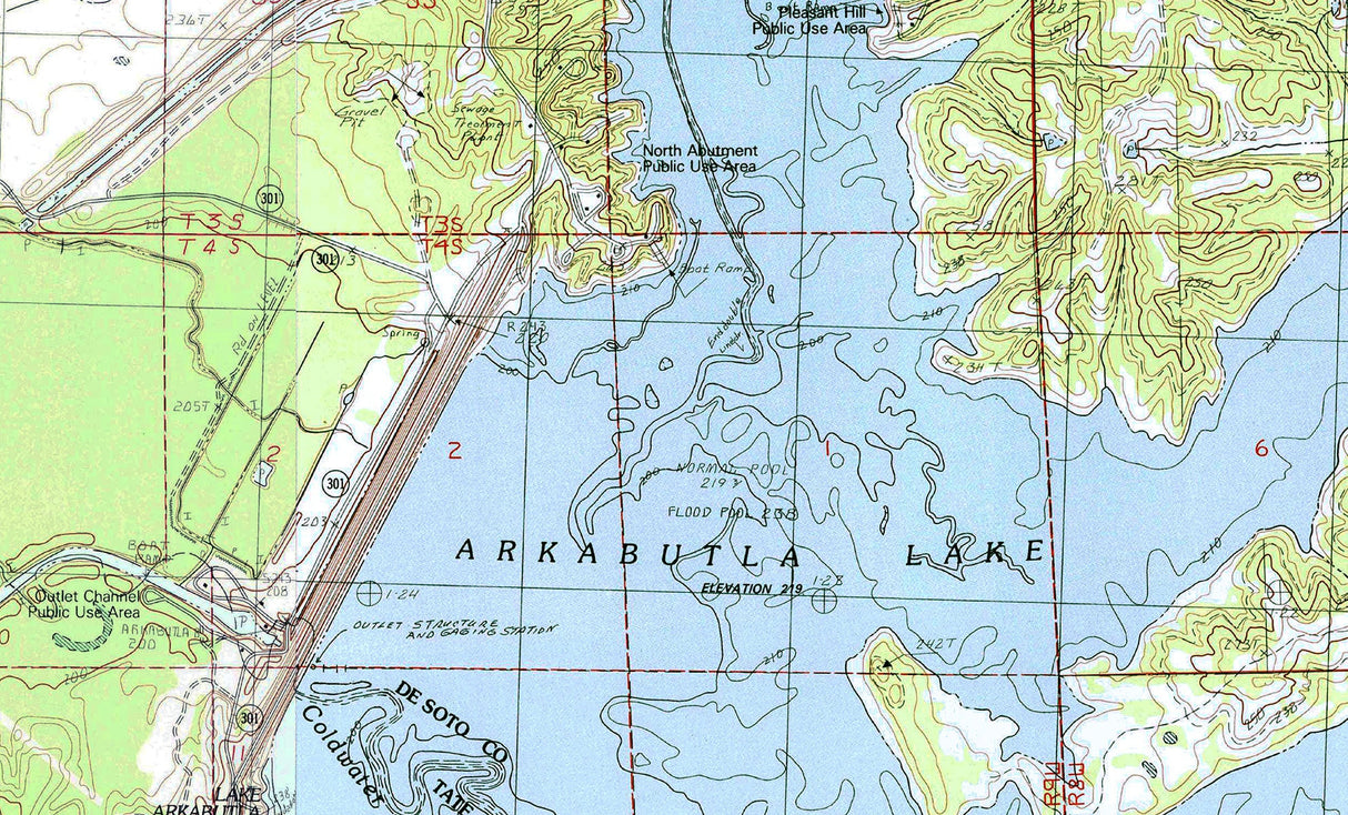 1983 Map of Arkabutla Lake Mississippi