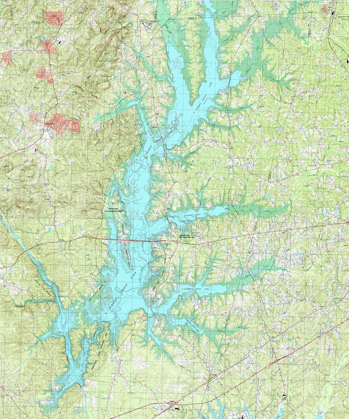 1993 Map of Jordan Lake North Carolina Raleigh