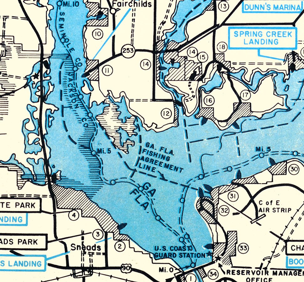 1973 Map of Lake Seminole Georgia