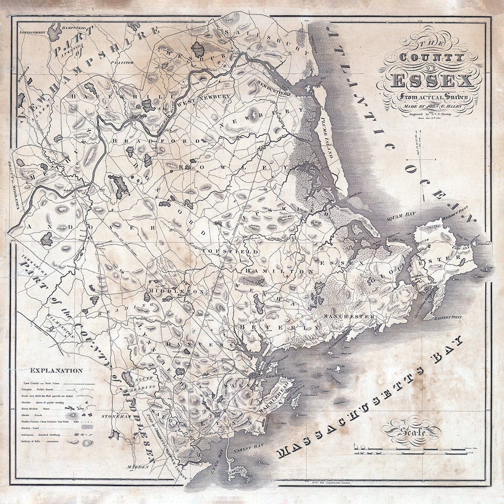 1825 Map of Essex County Massachusetts