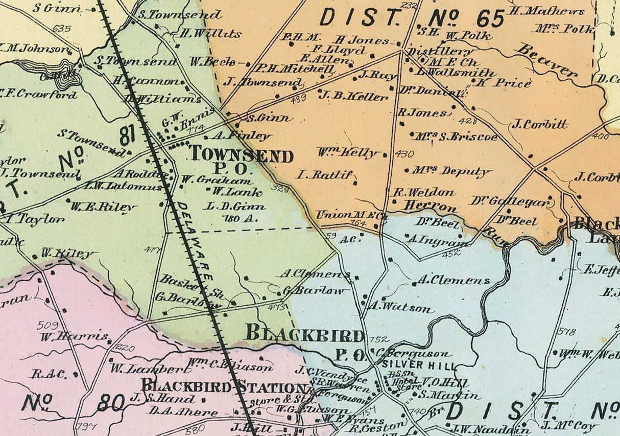 1868 Map of Appoquinimink New Castle County Delaware