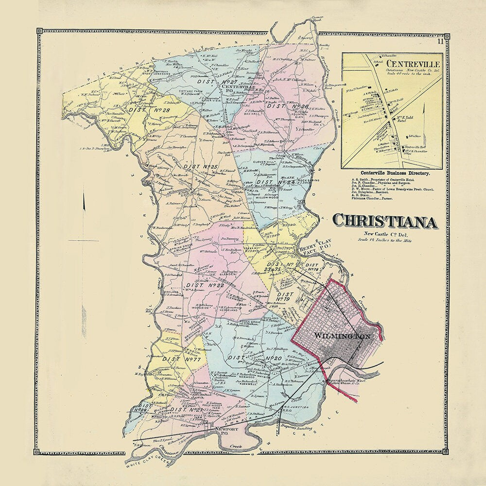 1868 Map of Christiana New Castle County Delaware