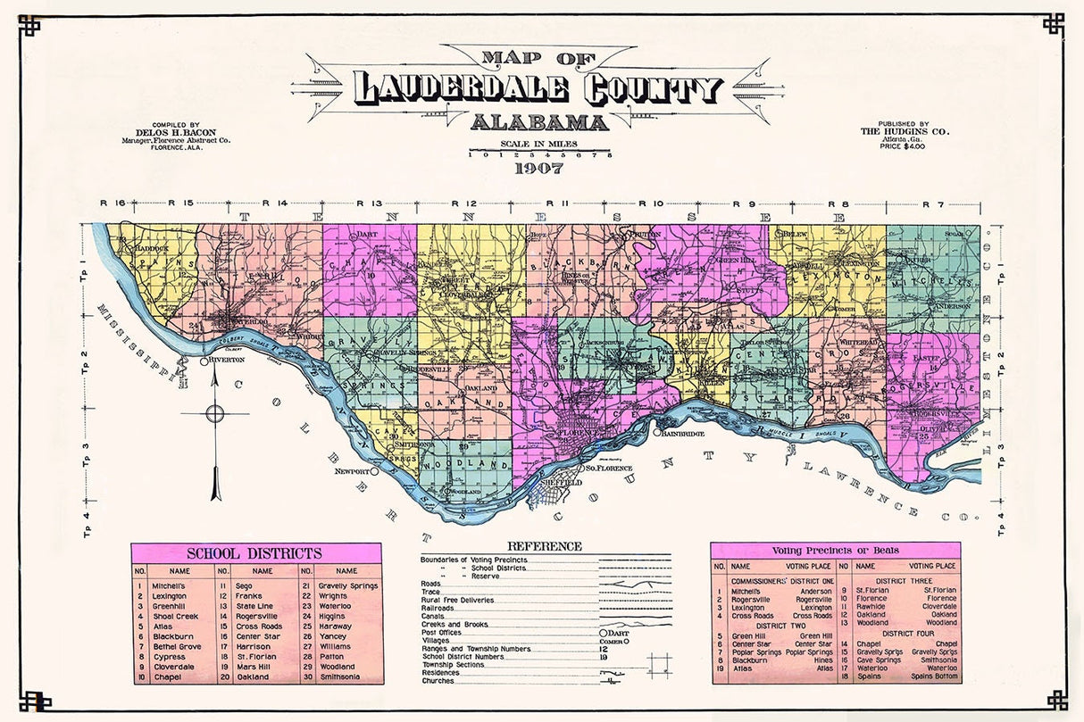 1907 Map of Lauderdale County Alabama