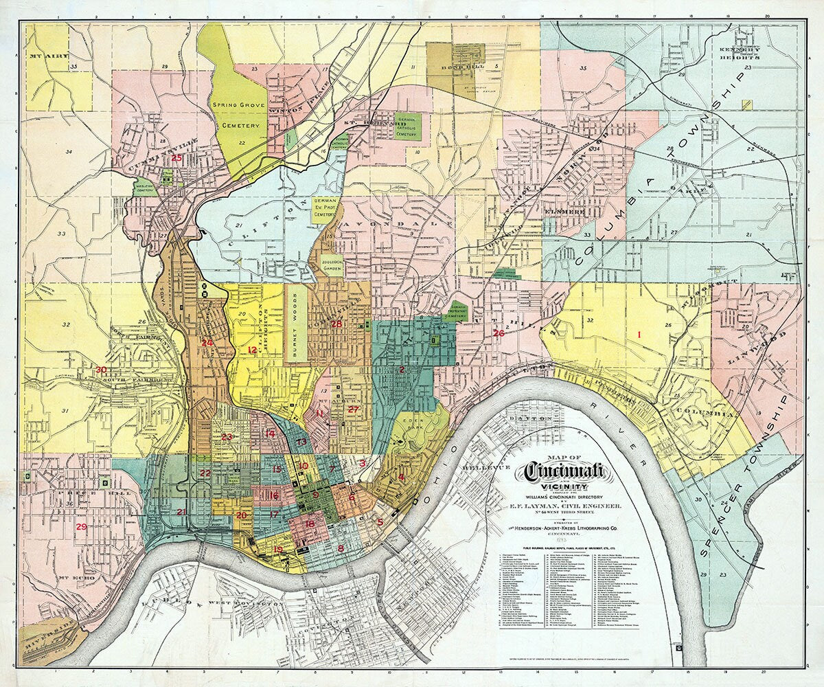 1893 Map of Cincinnati Ohio and Vicinity