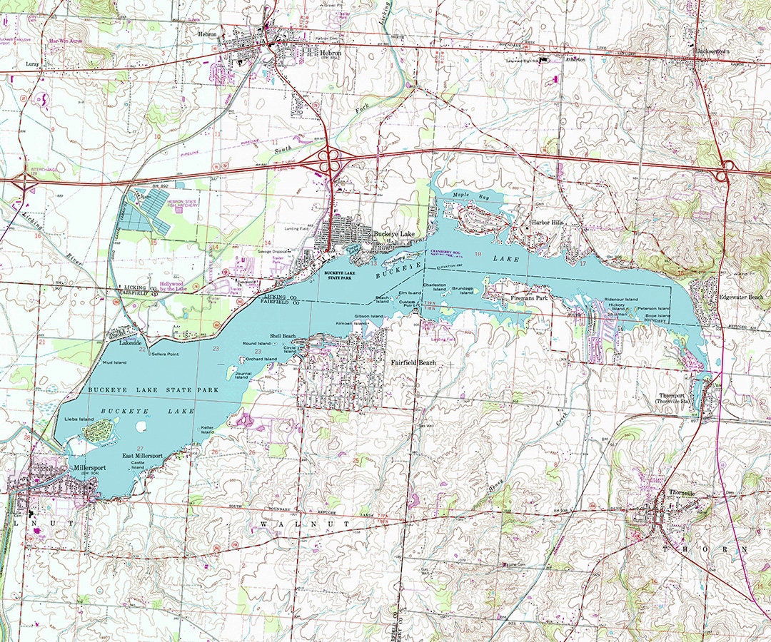 1994 Map of Buckeye Lake Fairfield Perry and Licking County Ohio