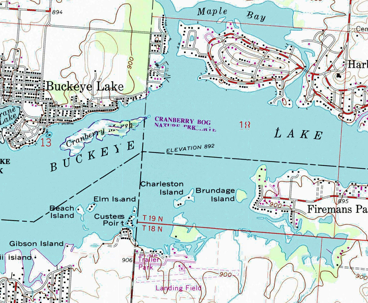 1994 Map of Buckeye Lake Fairfield Perry and Licking County Ohio