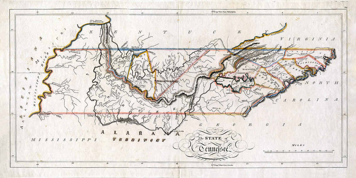1814 Map of the State of Tennessee