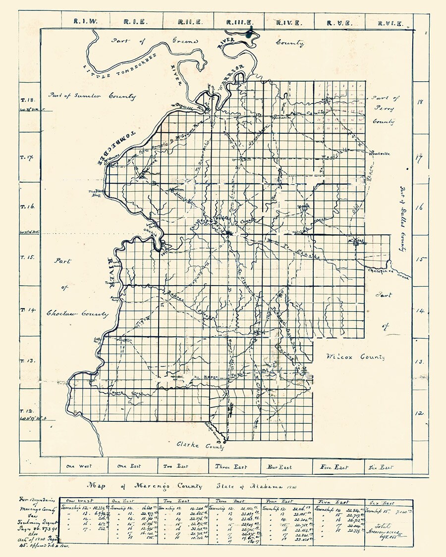 1840 Map of Marengo County Alabama