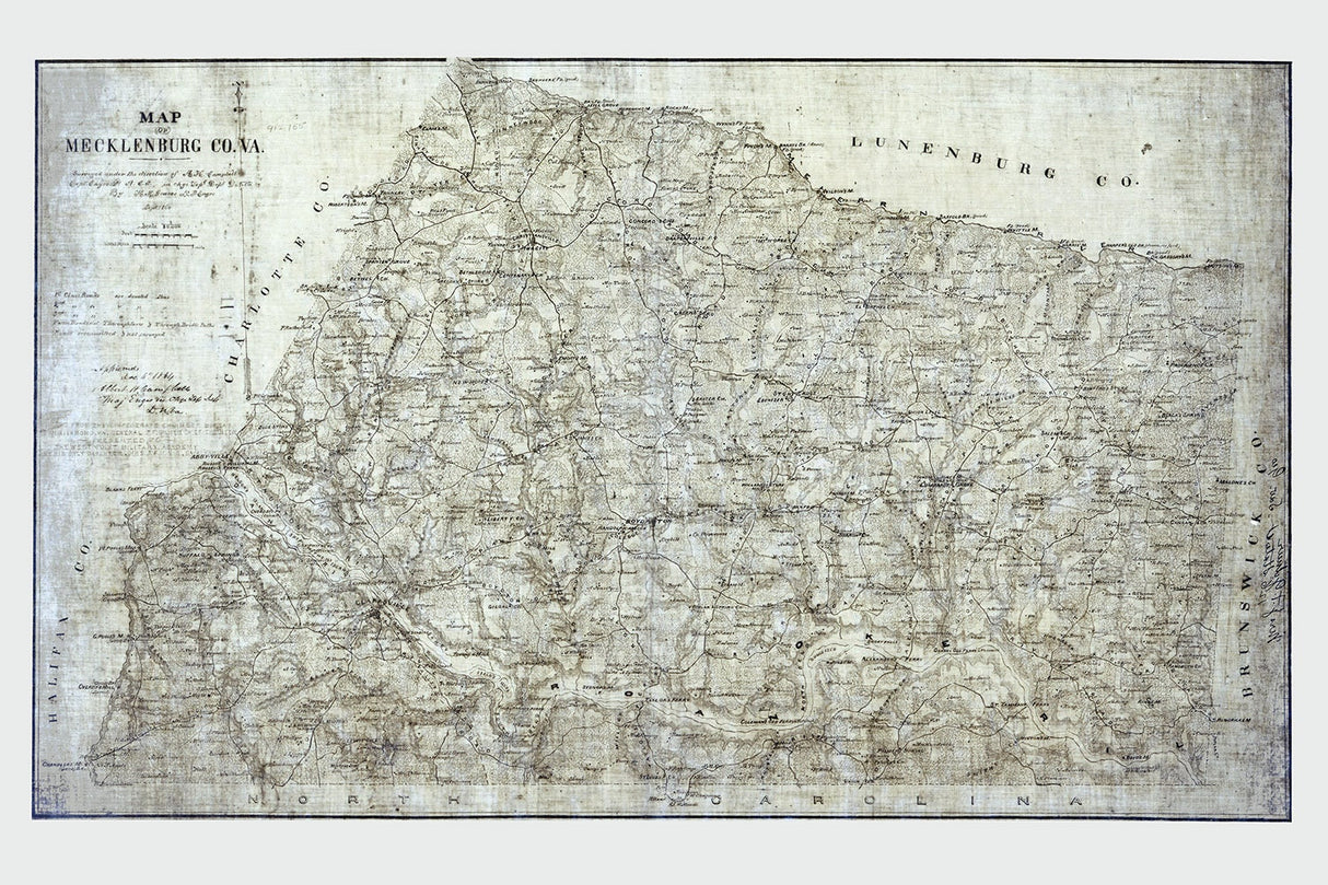 1864 Map of Mecklenburg County Virginia
