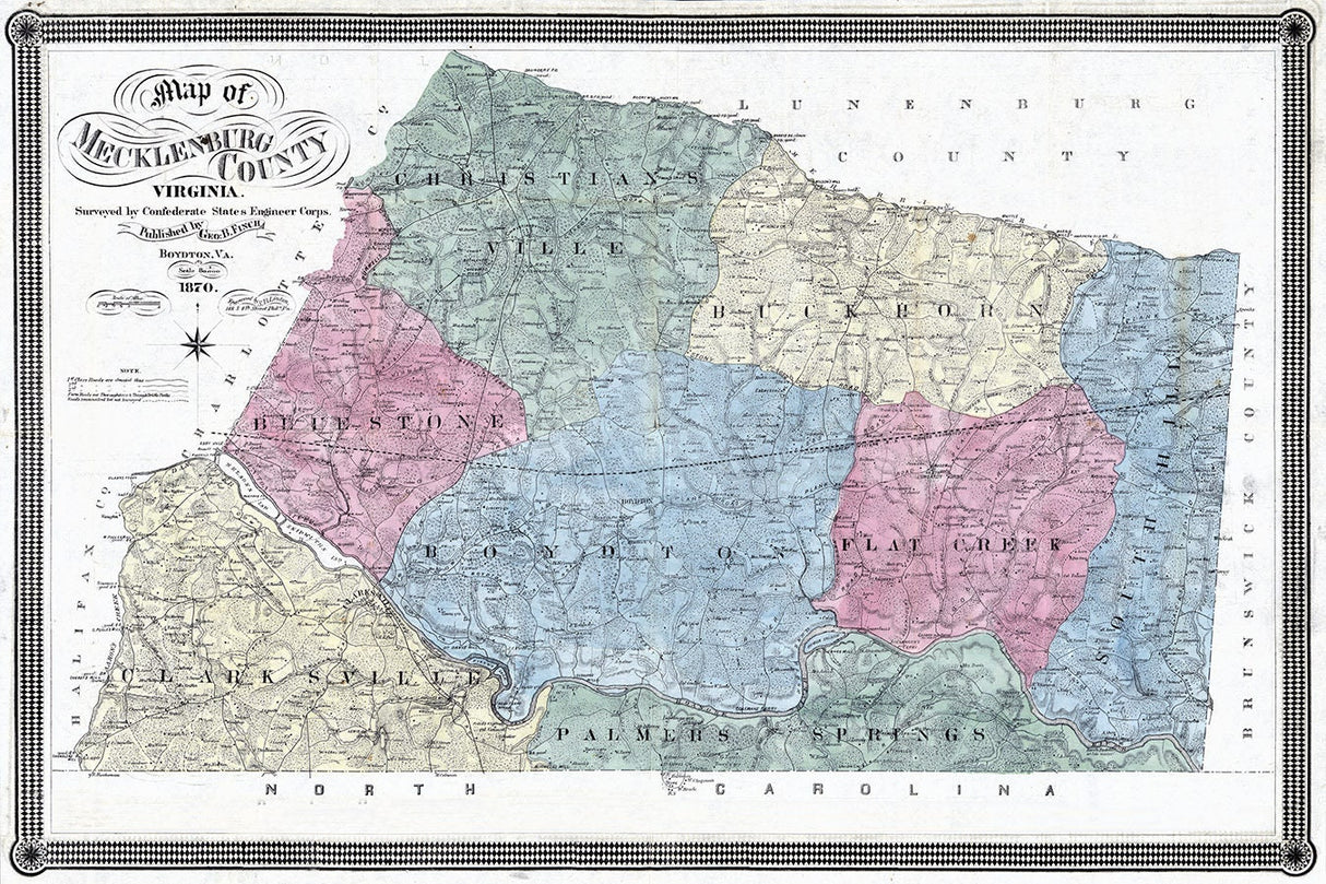 1870 Map of Mecklenburg County Virginia