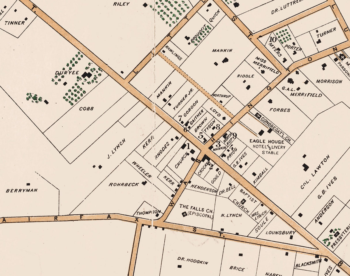 1890 Map of Falls Church Fairfax County Virginia