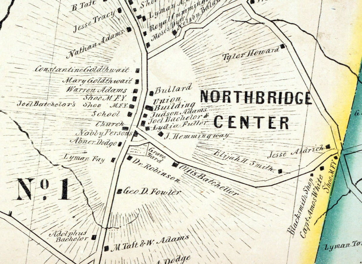 1849 Town Map of Northbridge Massachusetts