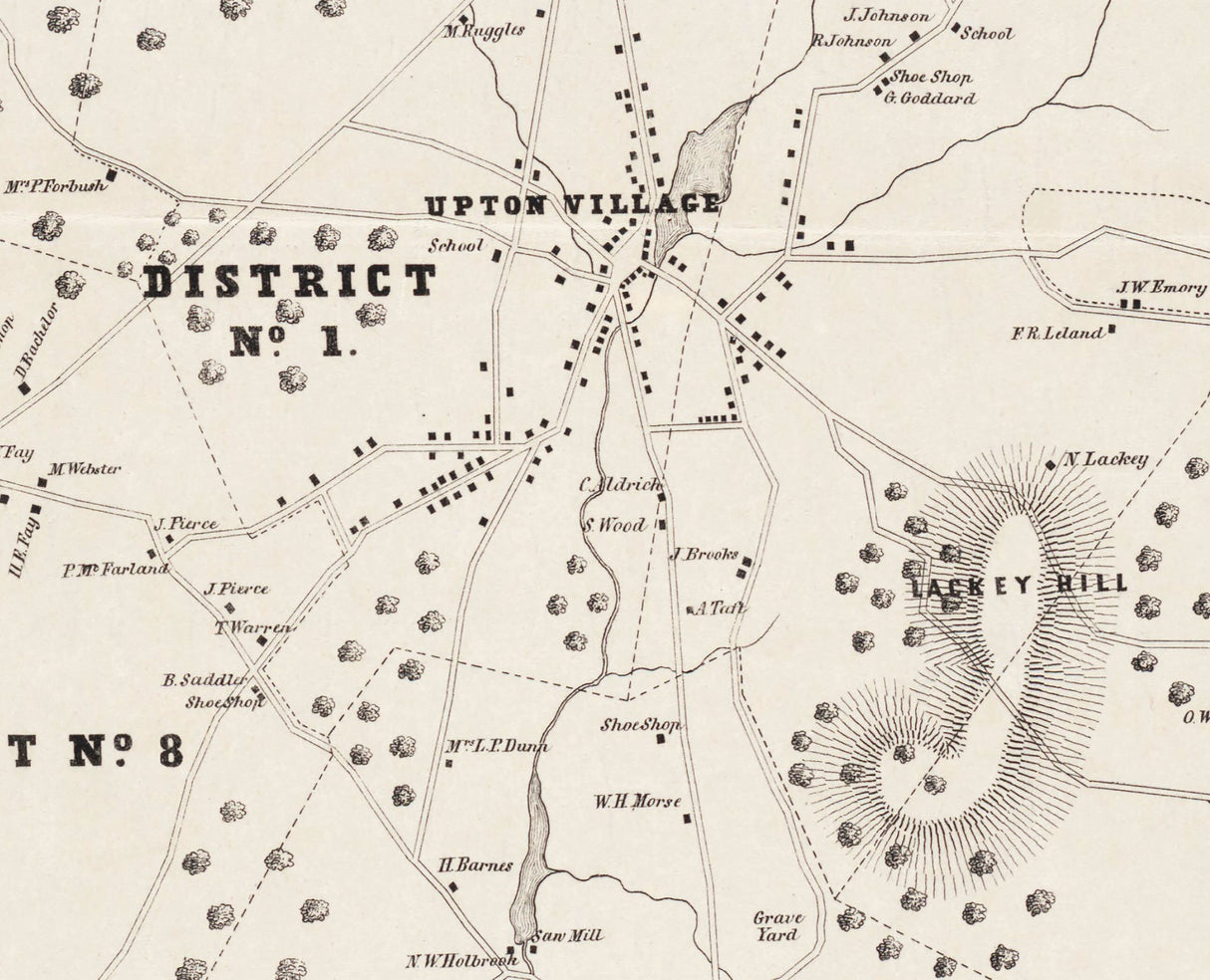 1851 Town Map of Upton Worcester County Massachusetts