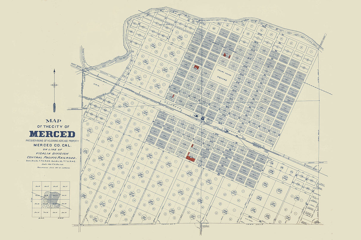 1897 Map of the City of Merced Merced County California