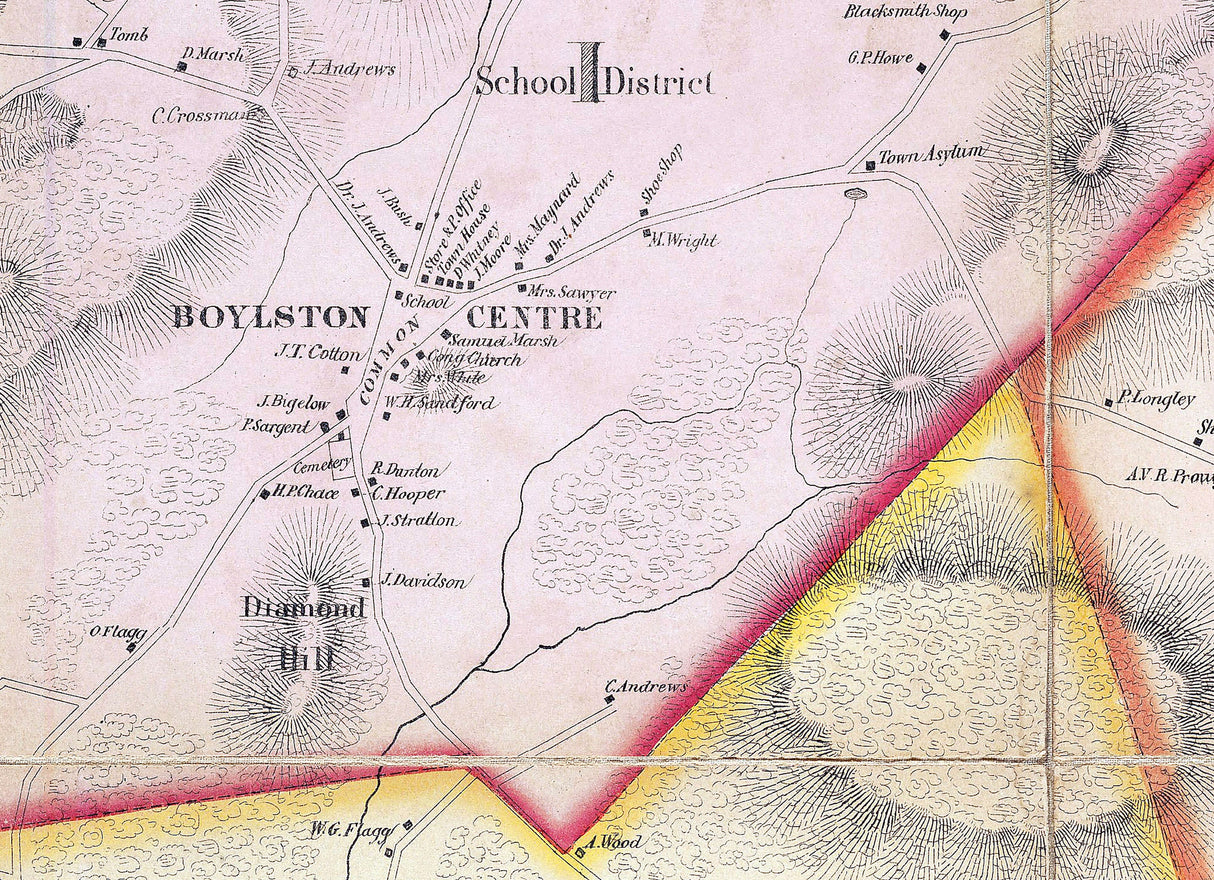 1856 Town Map of Boylston Worcester County Massachusetts
