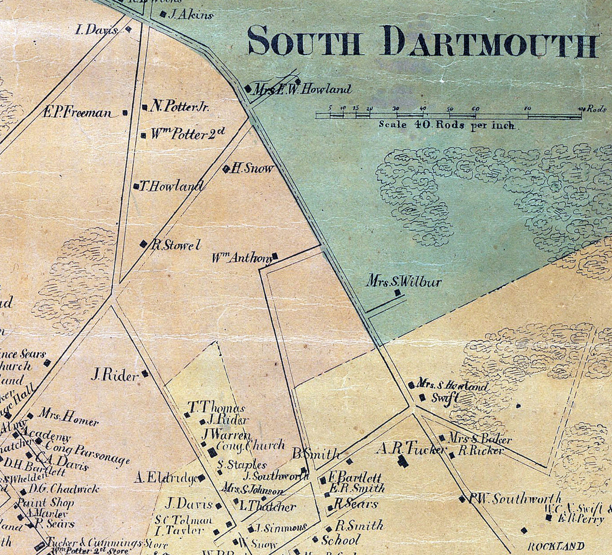 1856 Town Map of Dartmouth Bristol County Massachusetts