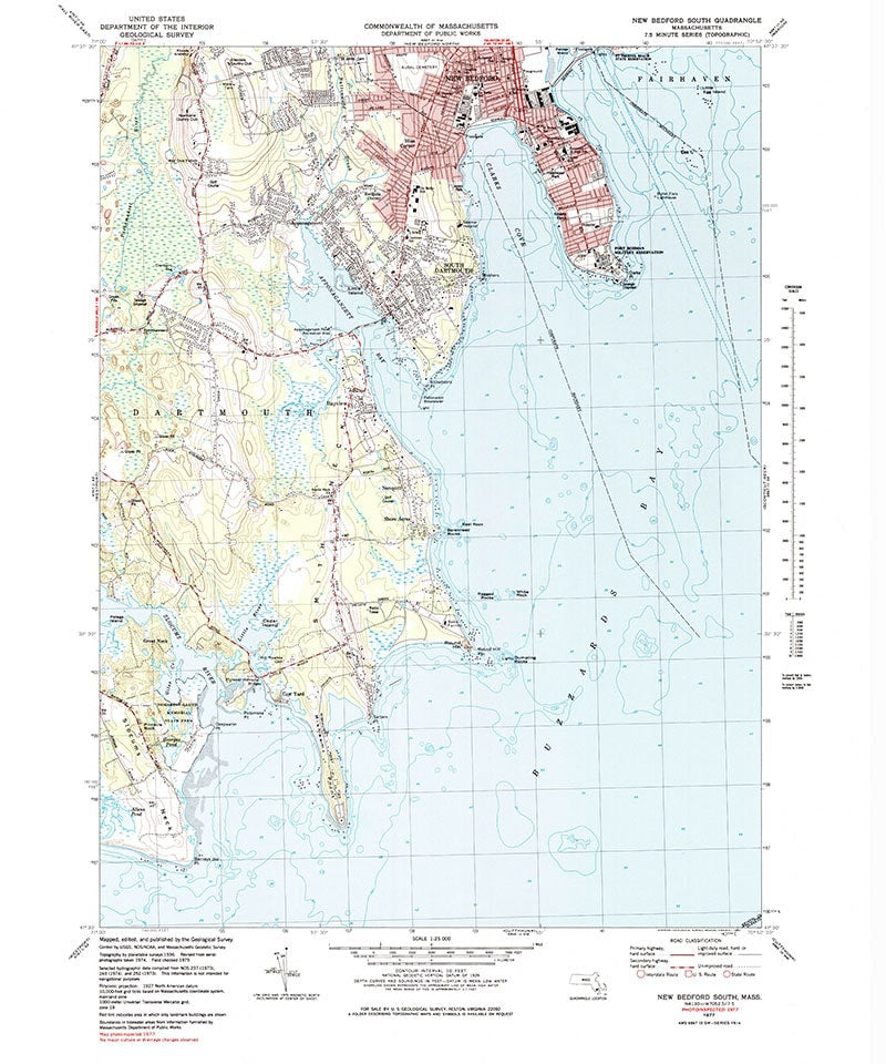 1977 Topo Map of New Bedford South Massachusetts Quadrangle