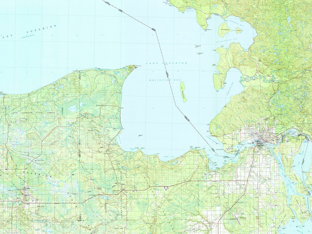 1985 Map of Whitefish Bay Lake Superior Michigan