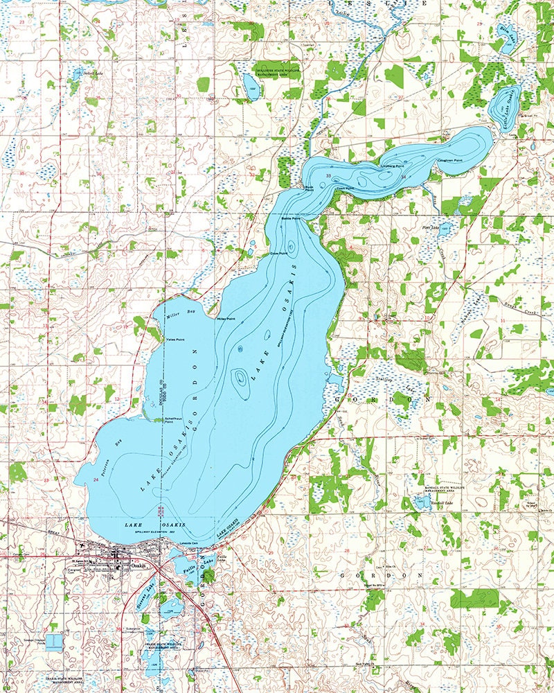 1966 Map of Lake Osakis Minnesota